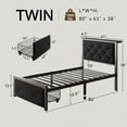 thumbnail image 3 of Honfach Twin Bed Frame with Storage Drawer, Metal Platform Bed with Charging Station, Upholstered Button Tufted Storage Headboard,  Black, 3 of 8