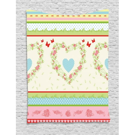 Shabby Chic Gainesville Ga Shabby Chic Tapestry, Country Style Roses and Borders Butterflies Ants Heart Shapes and Polka Dots, Wall Hanging for Bedroom Living Room Dorm Decor, Multicolor, by Ambesonne ()