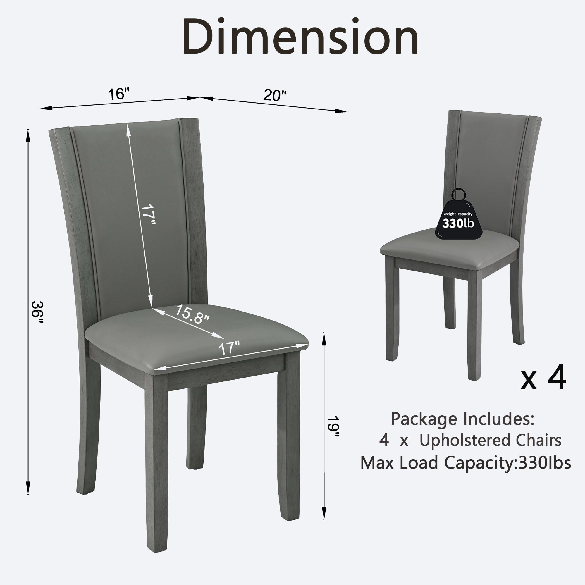 Jopath Set of 4 Wooden Dining Chairs, Kitchen Chair with Padded Seat, Upholstered Side Chair for Dining Room Living Room Kitchen Grey
