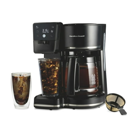 Hamilton Beach 2-Way Programmable Iced and Hot Coffee Maker, Single-Serve and 12 Cup Glass Coffee Pot, Black