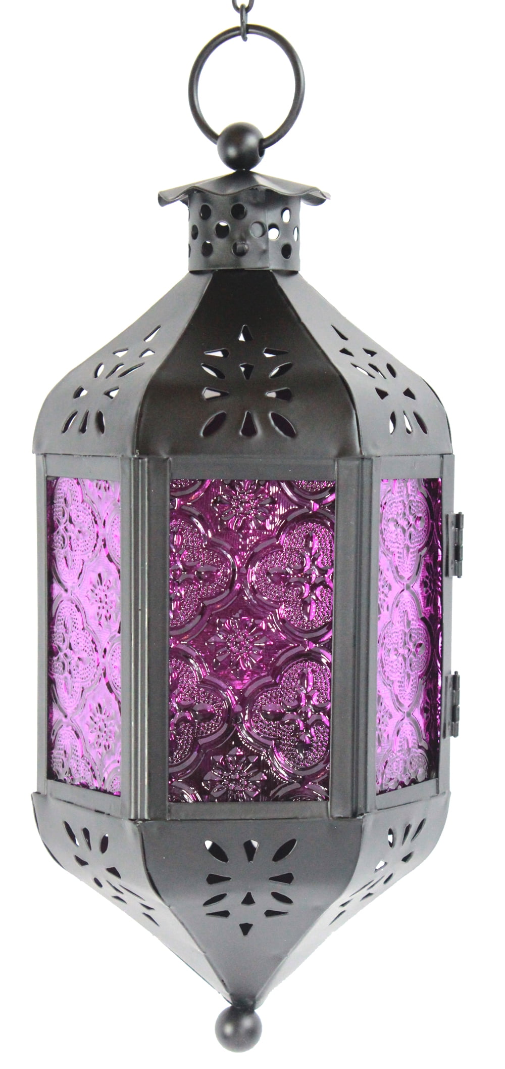 Handmade Pink and Purple Glass Moroccan Lantern Candle Holder Home Garden Decor
