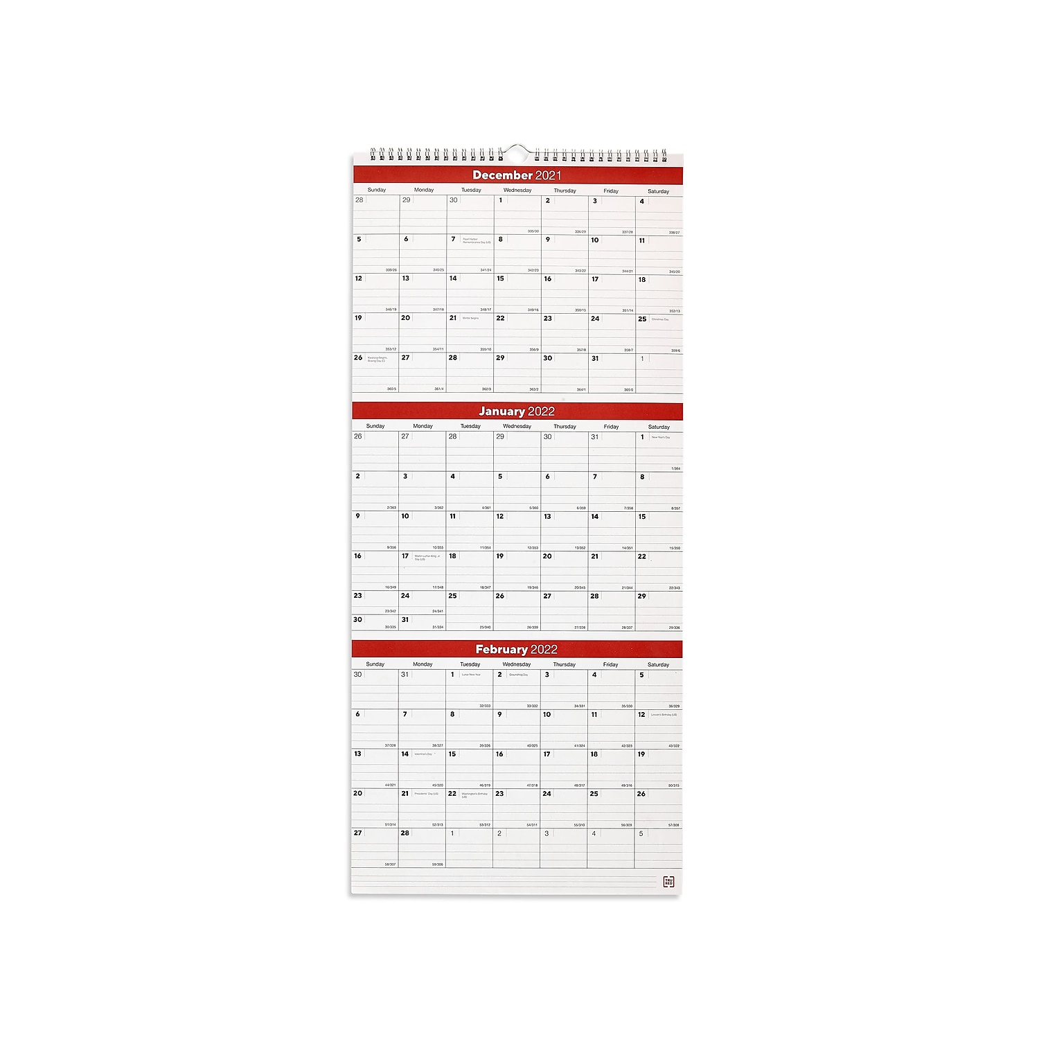 TRU RED 2022 27" x 12" Wall Calendar Black/Red/White TR5392022