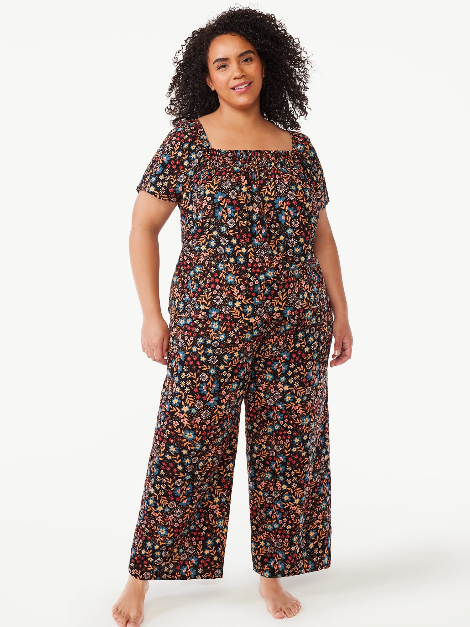 Joyspun Women's Smocked Waist Gauze Sleep Pants, Sizes S to 3X