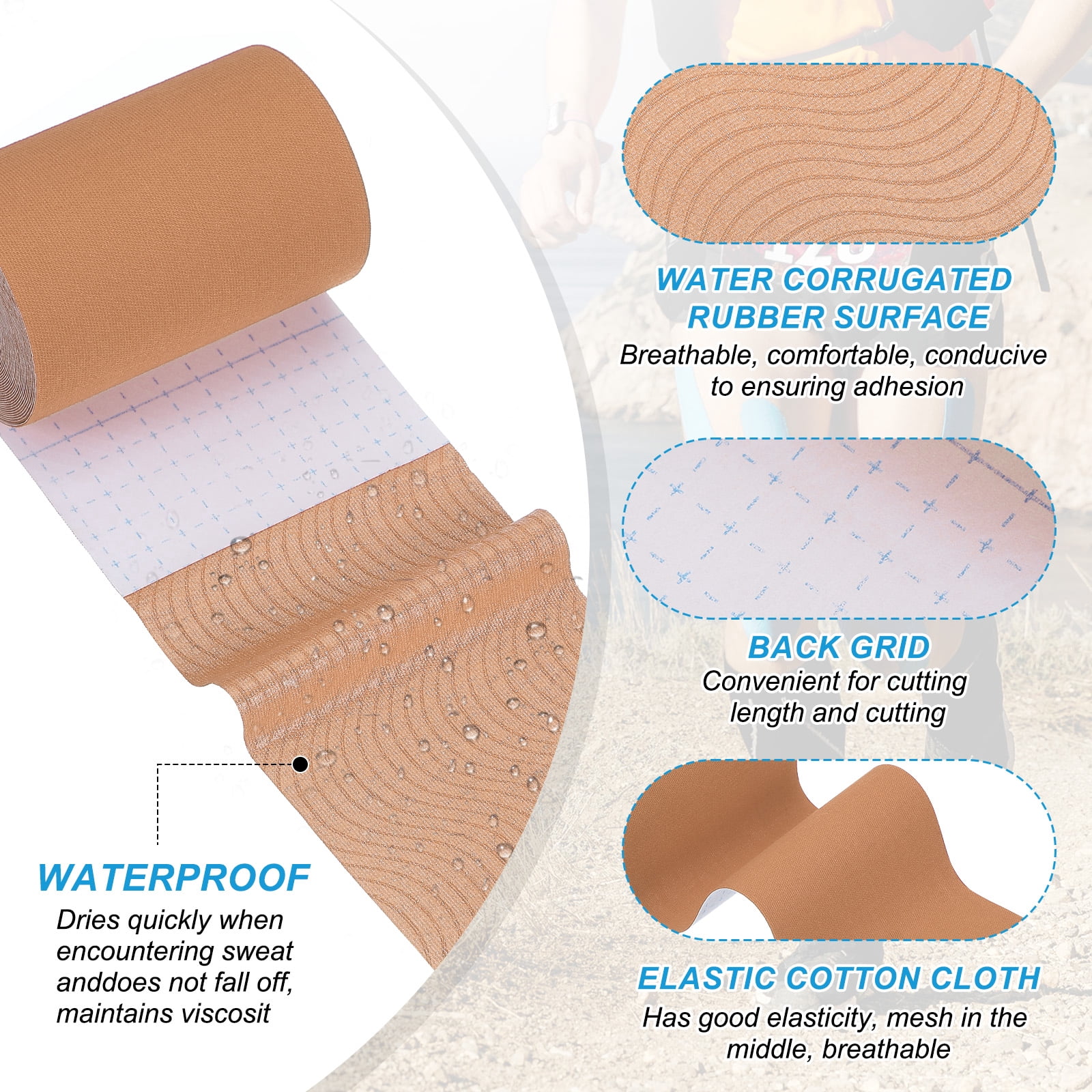 Uxcell Kinesiology Tape, Adhesive Cotton Sports Muscle Support Tape Waterproof Elastic Tape for Knee Ankle Wrist Skin Color