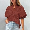 thumbnail image 6 of EFINNY Women's Summer Top Lantern Sleeve V-neck Button Up Shirts Hollow Out Lace Embroidered Blouse for Women, 6 of 8