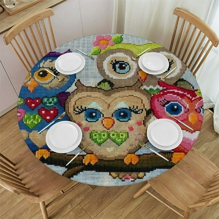 

BCIIG Owls Family Round Table Cover Stain Resistant Washable Indoor Outdoor Tablecloth Kitchen Dining Wedding Parties 100% Polyester Fiber 38-42