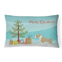 Carolines Treasures CK3528PW1216 Fawn and White Bull Terrier Christmas Tree Canvas Fabric Decorative Pillow, 12H x16W,
