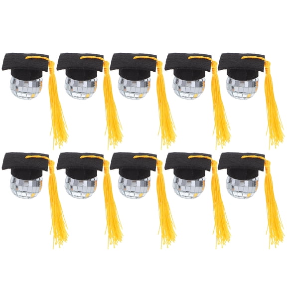 Hemobllo Golden Graduation Disco Cap Toppers, Easy to Use, Fun Party Decoration, Felt Fabric, 10Pcs