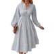 thumbnail image 2 of TRKIYQC Mujer Vestido Casual Cuello en V Botones Manga Larga Linterna Cintura Alta Volantes Dobladillo Raya Midi Vestido TRKIYQC moda, 2 of 7