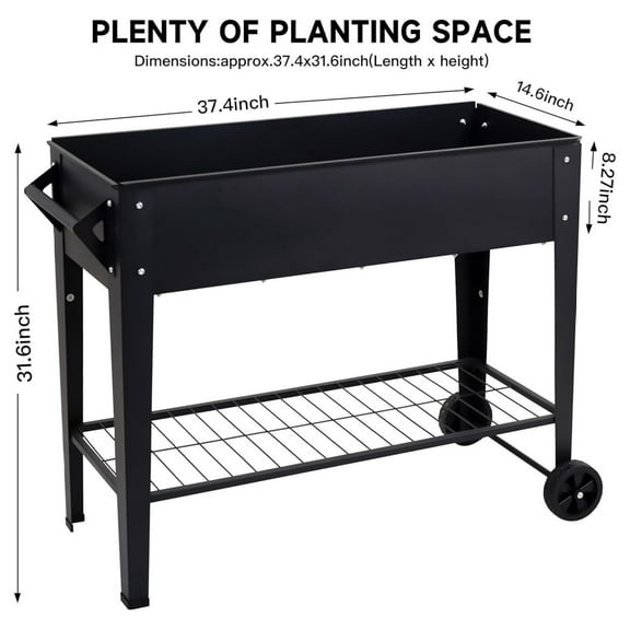 Elevated Raised Garden Bed 32 Inch Tall Steel Planter Box with Wheels and Storage Shelf 400LBS Capacity Rust Resistant Mobile Outdoor Vegetable Flower Grow Box for Patio Balcony Backyard