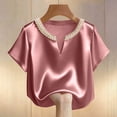 thumbnail image 5 of TaTaai Women's Loose Fit Summer Top Short Sleeve V-Neck Solid Color Pearl Accent Professional Office Casual Blouse Gift, 5 of 5