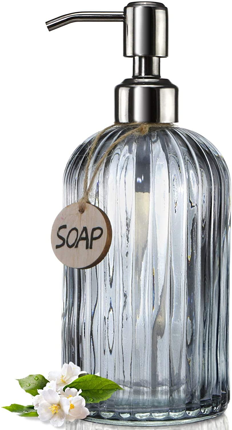 Soap Dispenser，Tempered Glass Clear Vertical Stripe with 304 Rust Proof