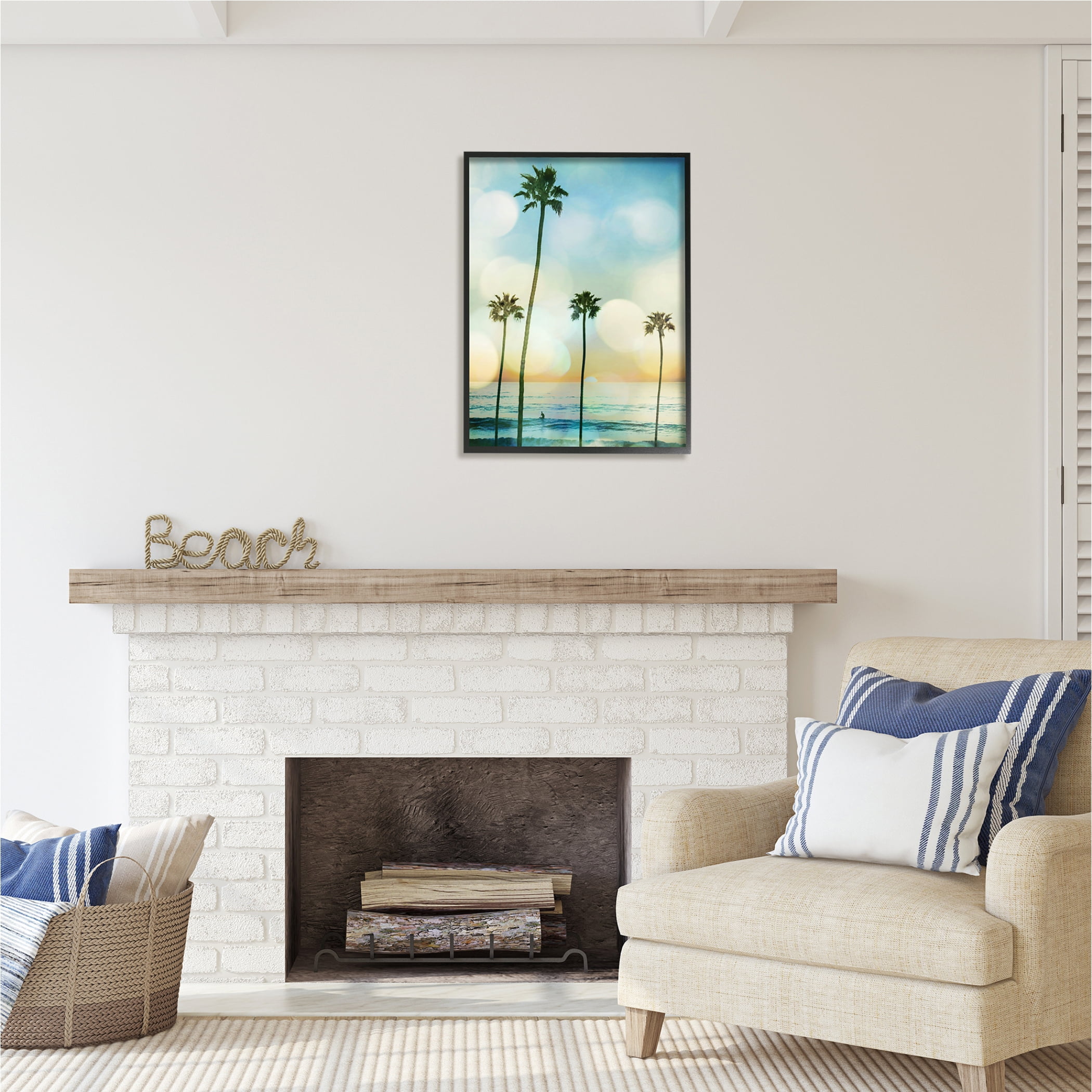 Stupell Industries Surfing Tropical Palms Nature Photography Black Framed Art Print Wall Art, 24 x 30
