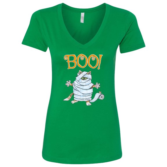 Inktastic Boo with Mummy Cat Women's V-Neck T-Shirt