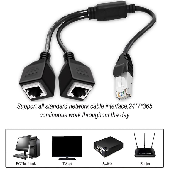 Pushtek RJ45 Network 1 to 2 Port Ethernet Adapter Splitter