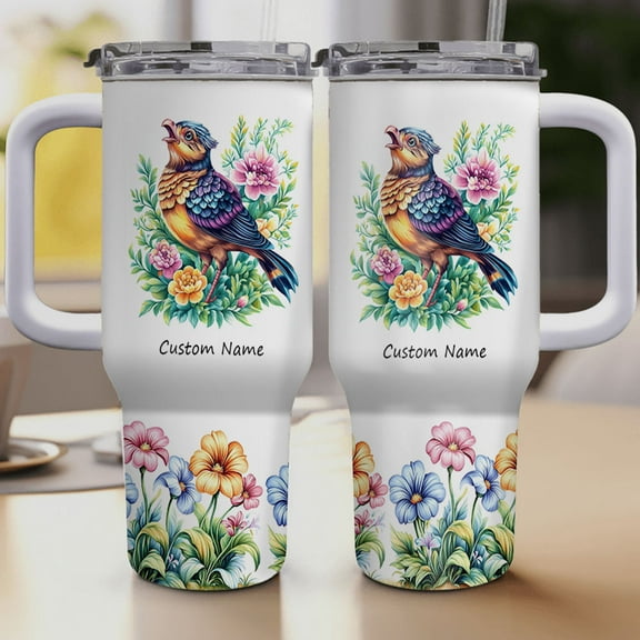Custom Nightjar Bird Lover 40oz Tumbler – Personalized Stainless Travel Mug with Lid, Handle, and Straw – Animal Gift for Girls Women Bird Fans Birthday or Christmas