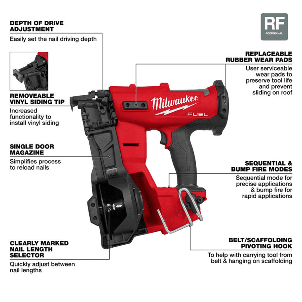 Milwaukee Tool M18 FUEL 18-Volt Lithium-Ion Brushless Cordless Coil Roofing Nailer Kit