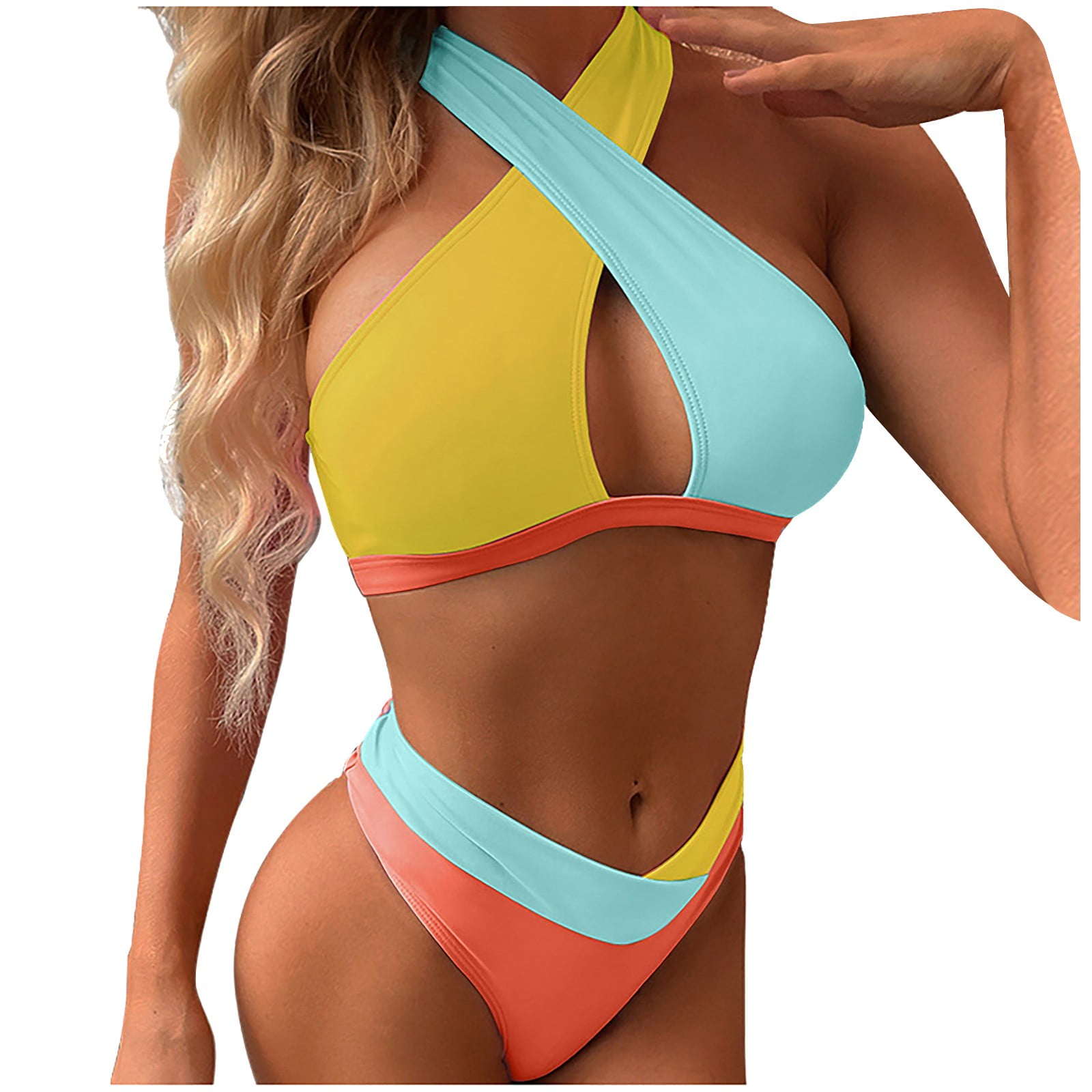 Swimsuit Women Two Piece Halter Neck Simple Cross Women Swimsuits Color Matching Bikini Split Swimsuit Walmart Com