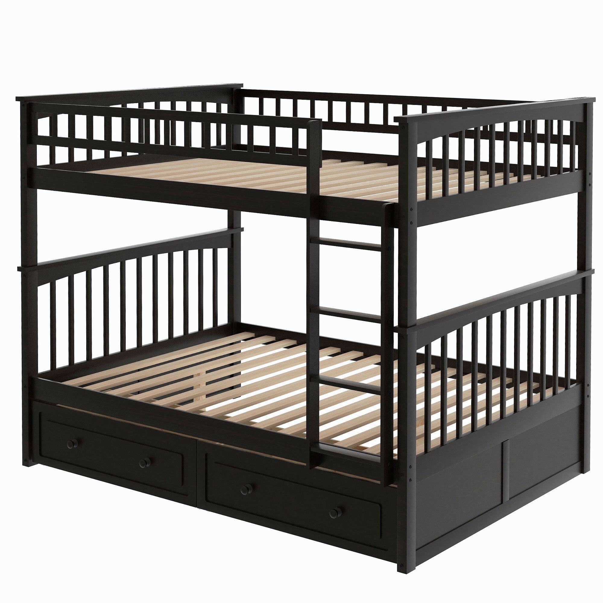 Euroco Full over Full Bunk Bed with Drawers, Convertible into Two Bes, Espresso