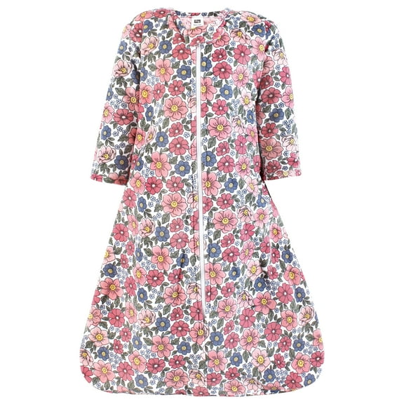 Hudson Baby Girls Long Sleeve Plush Faux Fur Sleeping Bag, Wearable Blanket, Pink Blue Pretty Floral, 12-18 Months