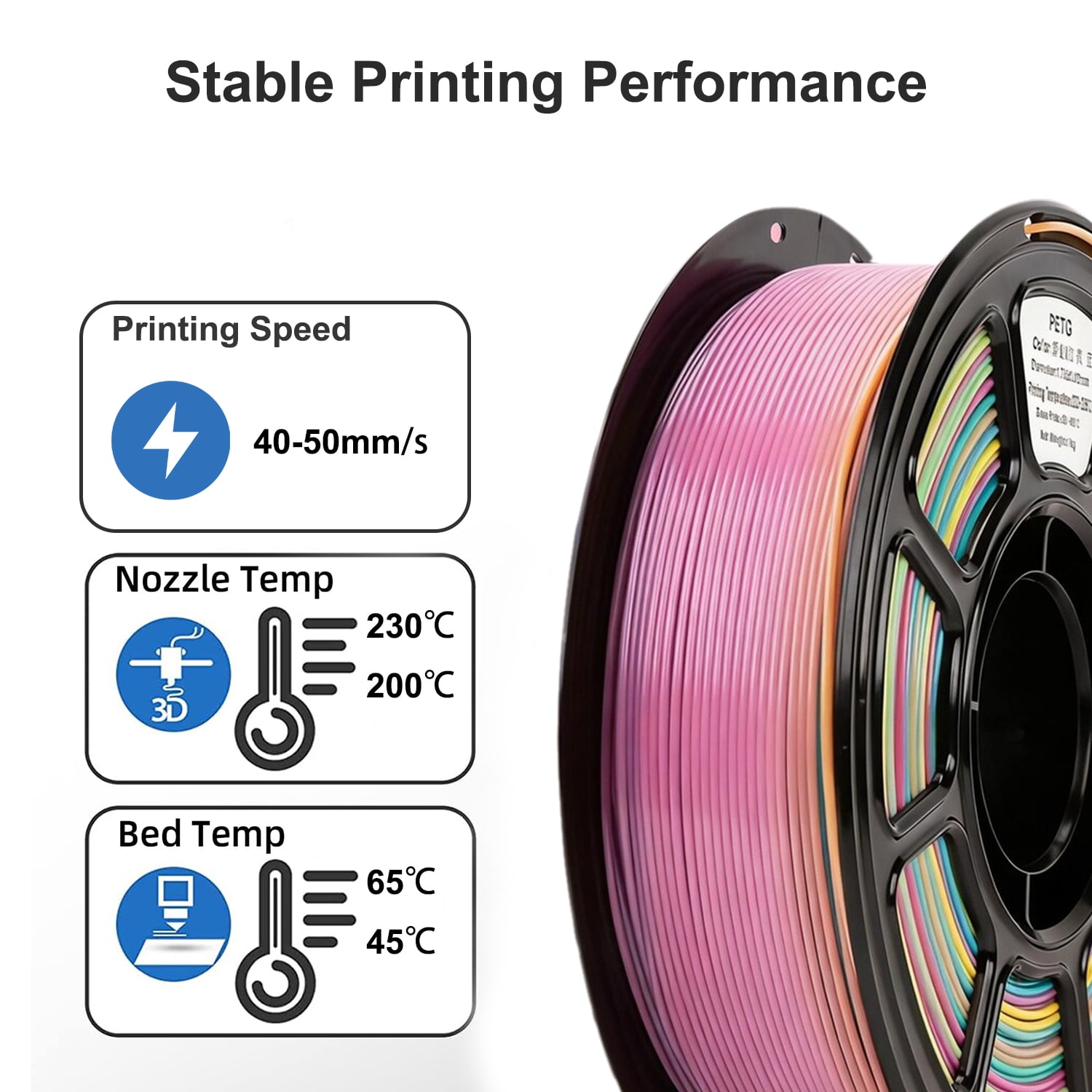 PETG 3D Printer Filaments for Most FDM 3D Printers, Multicolor