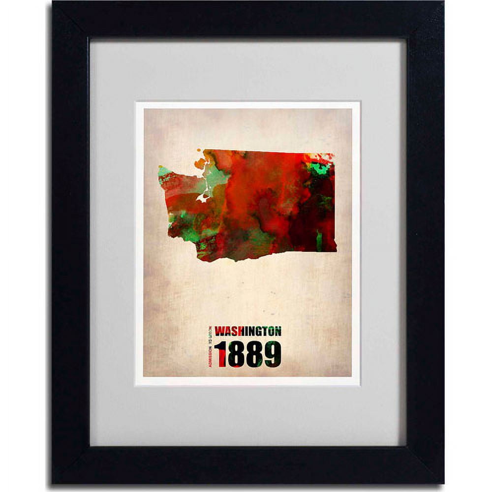 Trademark Fine Art "Washington Watercolor Map" Matted Framed Art by Naxart, Black Frame