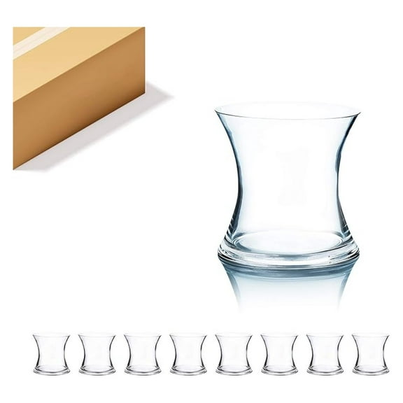 WGV Glass Vase Bulk - 7" Clear Floral Containers, Set of 8 - Short Concaved Neiman Vases for Wedding, Home Decor & Event Arrangements