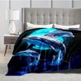 thumbnail image 5 of Vibrant Jumping Dolphins Flannel Blanket – Soft, Cozy Throw with Moonlit Ocean Design – Lightweight & Versatile for Sofa, Bed, Travel, Camping, and More, 5 of 6