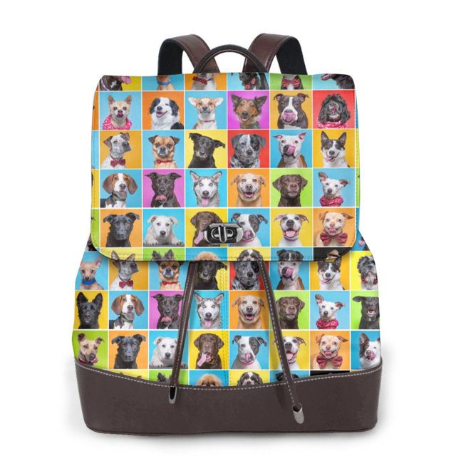 Easygdp Cute Dogs Collage Mochila de Cuero para Mujeres, Bolso de Hombro, Bolsos de Mano de Moda para Trabajo y Viajes