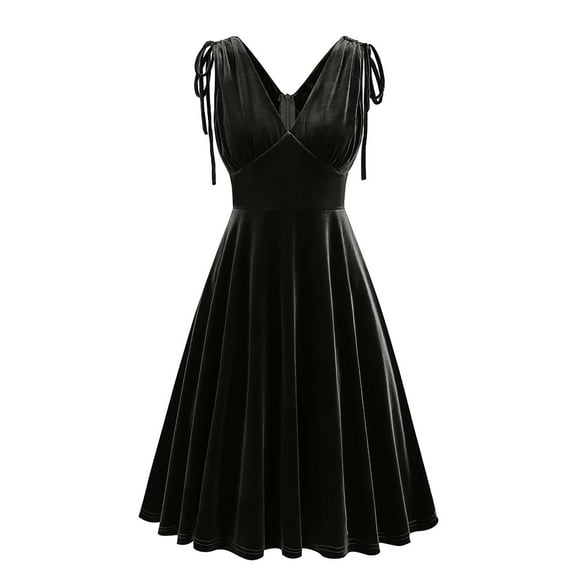 OGLCCG Women's 1950s Vintage Dresses Sleeveless V Neck Cocktail Party Dresses Velvet Prom Wedding Swing Dress