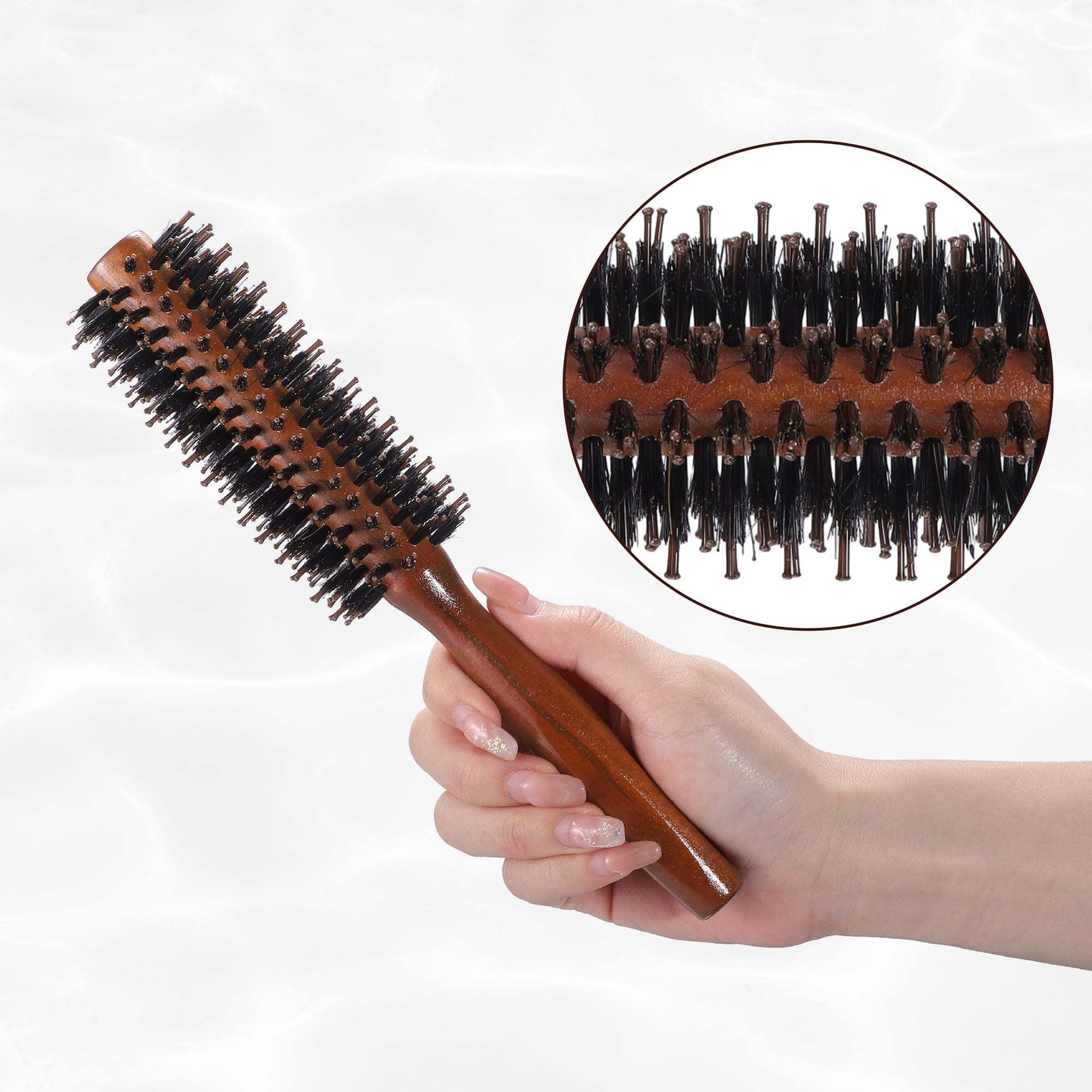 Unique Bargains Soft Nylon Bristle Round Curling Hair Ruled Comb with Handle Brown 8.66" M