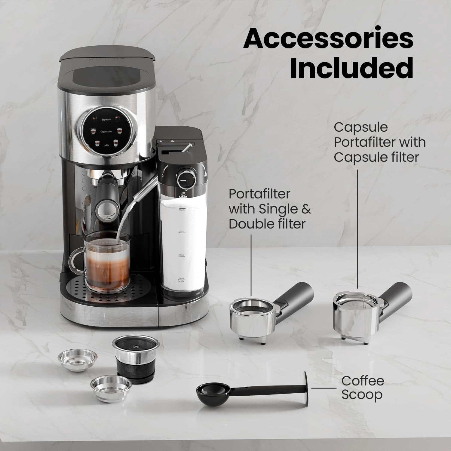 CRZOE 20Bar Espresso Machines 20Bar Automatic Espresso Machine - Pre-Infusion System, Single/Double Shot, Café-Quality Flavor