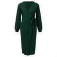 thumbnail image 5 of Sngxgn Women Square Neck Lantern Long Sleeve Ruched Mini Dress(Green,M), 5 of 7