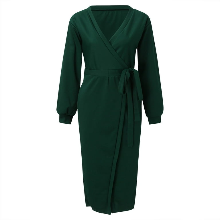 Baqcunre Womens Dresses Wrap V Neck Long Sleeve Tie Waist Knit Midi Elegant  Dress(Green S-XXL),Sweater Dress Winter Dresses For Women 2024 Long Sleeve  Dress Bodycon Dresses For Women - Walmart.com