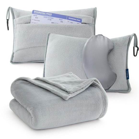 Manta de viaje Bedsure Airplane Compact con bolsa de almacenamiento gris