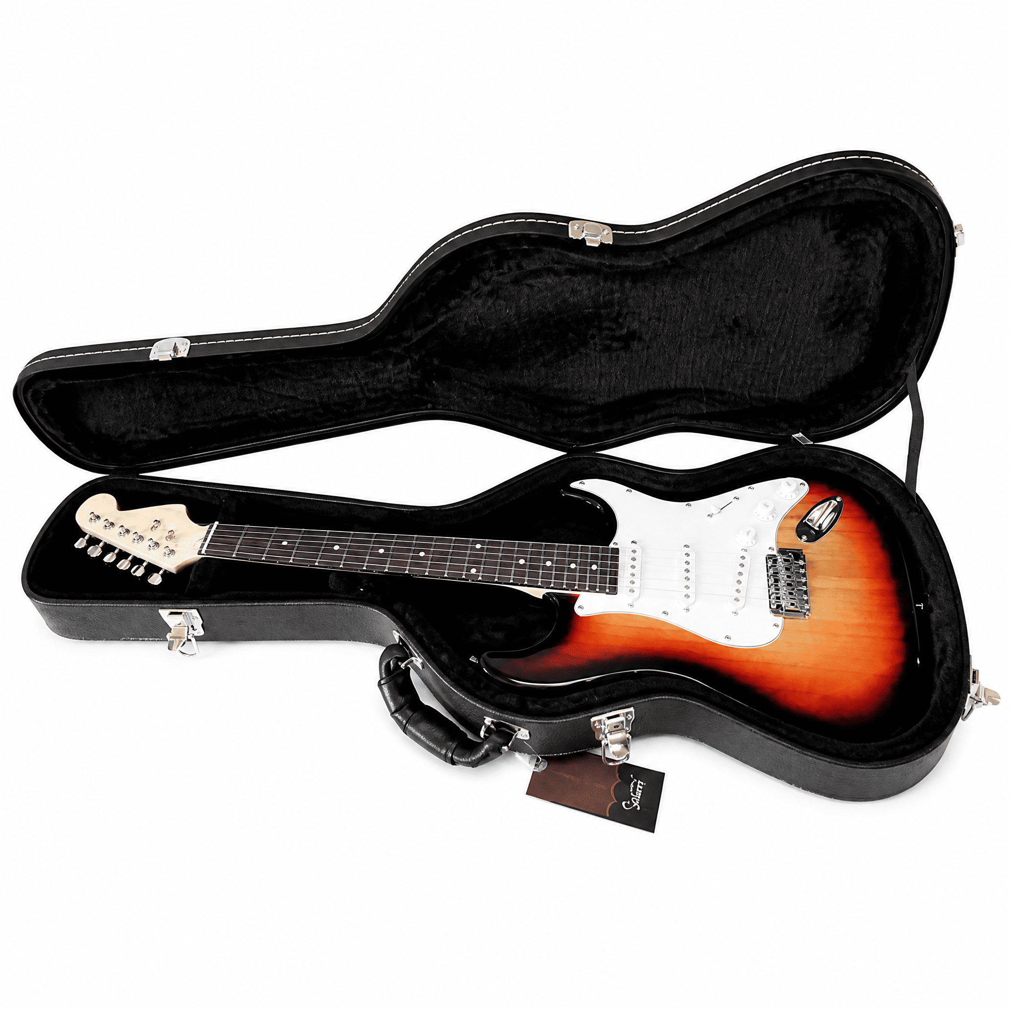 ST High Grade Electric Guitar Hard Case Lockable Wood Case with Plush Lining & Accessory Compartment Black
