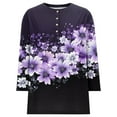 thumbnail image 4 of Women's Graphic Printed T-shirts 3/4 Length Sleeve Tees Crew Neck Spring Fall Summer Tops with Buttons (XL, Purple 01), 4 of 7
