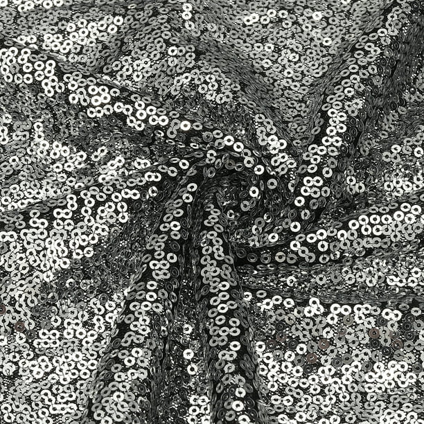 Tejido de Lentejuelas Negro Plateado, por Yarda, 1 Yarda de Longitud 4.3 pies de Ancho, Tela de Terciopelo Brillante y Centelleante para Costura DIY, Vestido, Fondo, Mantel, Camino de Mesa