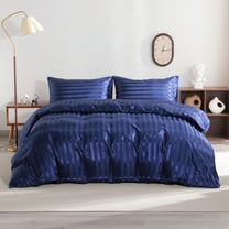 Ntbay 3-Pieces Twin Size Silky Satin Stripe Duvet Cover Set, Ultra Soft & Luxury Bedding Set with 1 Duvet Cover (No Comforter) & 2 Envelope Pillowcases (No Pillows), Navy Blue