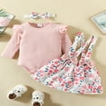 thumbnail image 3 of Newborn Baby Girl Clothes Ruffle Long Sleeve Romper Bow Suspender Skirt Set 1st Birthday Girl Outfit Boho Clothes Pink 0-3 Months, 3 of 6