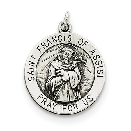 Sterling Silver Engravable Antiqued Saint Francis of Assisi Medal