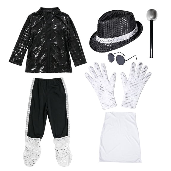 Dance Star 𝗖ostume for Men 80s 90s Pop Stage Outfits 7 Pcs Retro Dance Disco Suit for Adults Stage 𝗖osplay Party 80s outfit