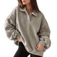 thumbnail image 3 of Gray Hoodies for Women s Oversized Half Zip Pullover Long Sleeve Sweatshirt Quarter Zip Hoodie Sweater Teen Girls Fall Blouse Clothes with Pockets, 3 of 5