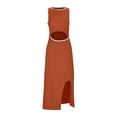 thumbnail image 2 of Women's Casual Dress for Everyday Wear Mid Length Sleeveless Ribbed Crew Neck Vest Split With Cut Out Detailing Orange XL, 2 of 8