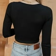 thumbnail image 4 of AherBiu Crop Tops for Women Long Sleeve Tops Ribbed Notch V Neck Stretchy Basic Layer Tee Shirts, 4 of 5