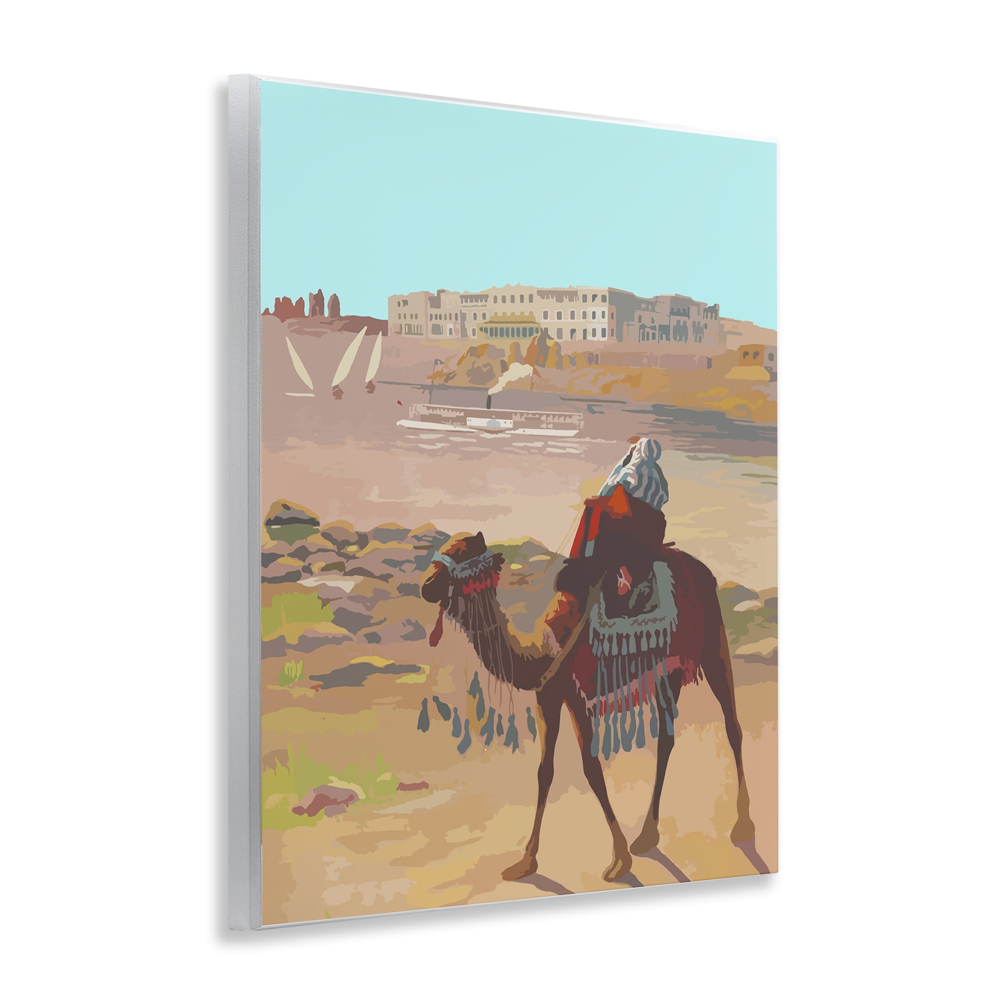 Stupell Industries Camel in Desert Town Landscape Painting Unframed Art Print Wall Art, 11 x 14