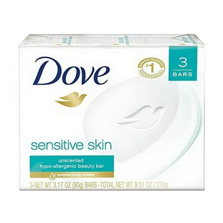 Dove Sensitive Skin Beauty Bar, Unscented, 3.17 Oz, 3 Ea