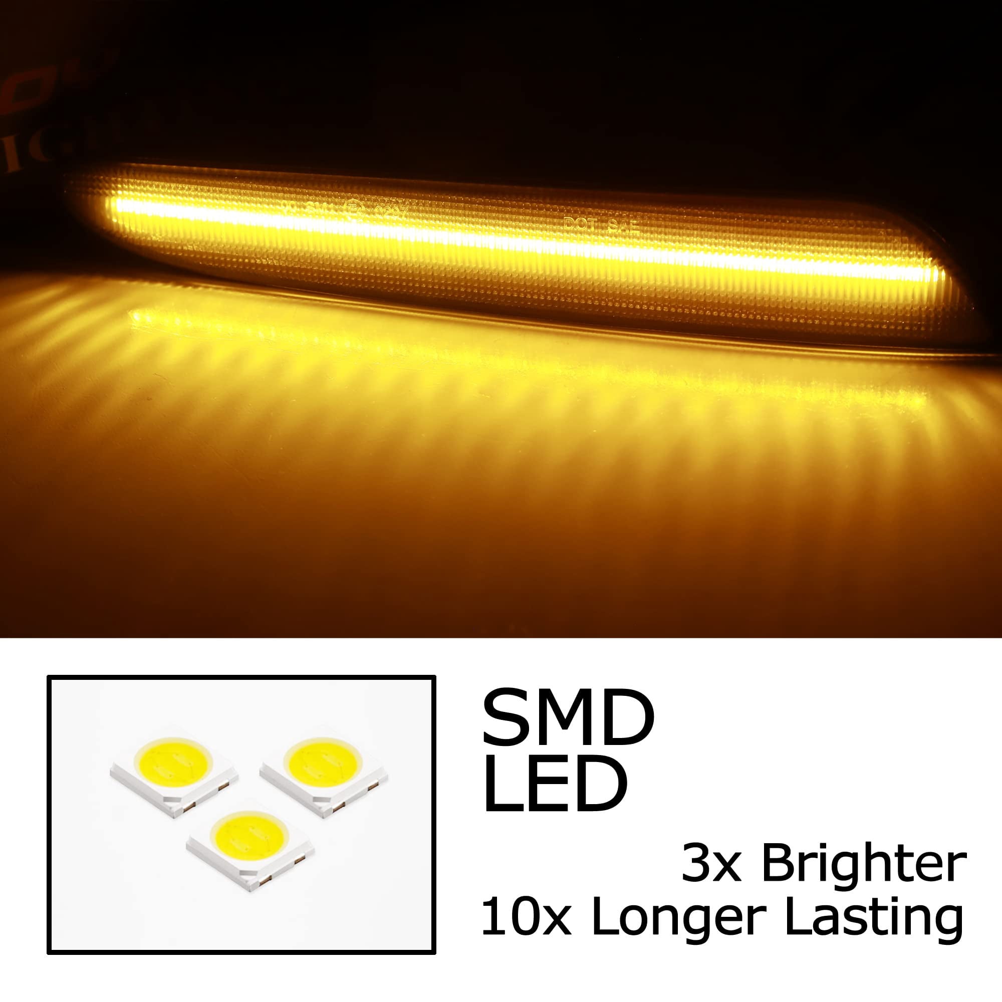 IJDMTOY Smoked Amber LED Side Marker Lights For 2007-2009 Mercedes W211 E-Class – 60-SMD LED Strip Assembly