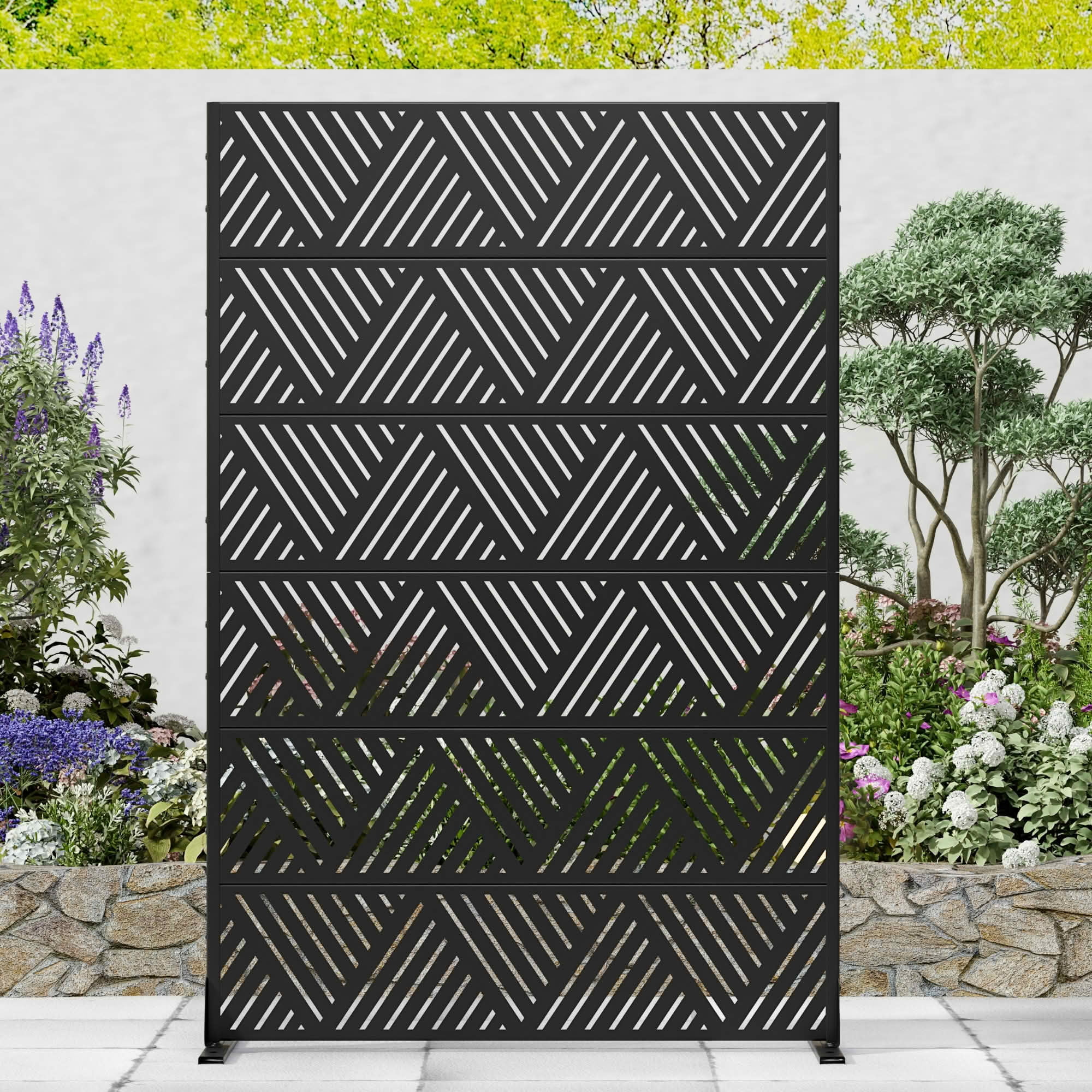 MAYEERTY 72x47x16 Inch Black Triangle Light Galvanized Steel Privacy Screen for Outdoor Street