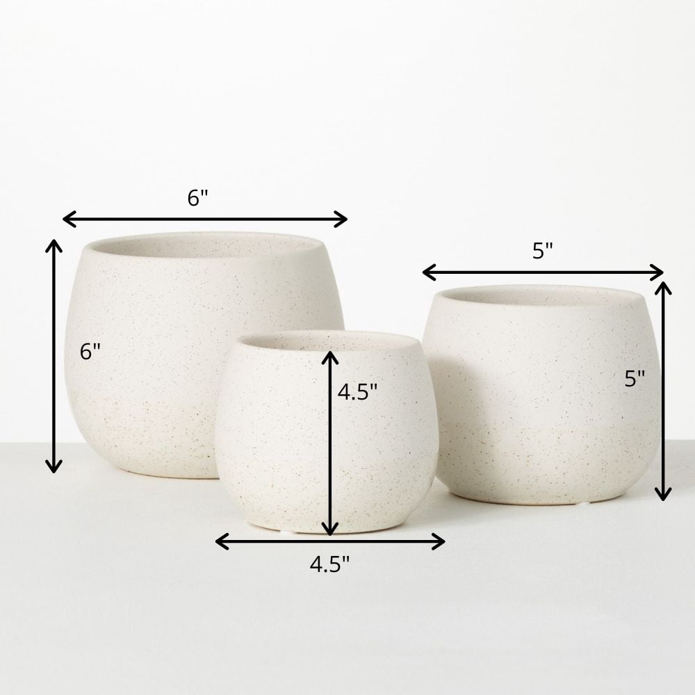 Sullivans Creamy Speckled Round Ceramic Planter Set of 3, 6"H, 5"H & 4.5"H Off-White